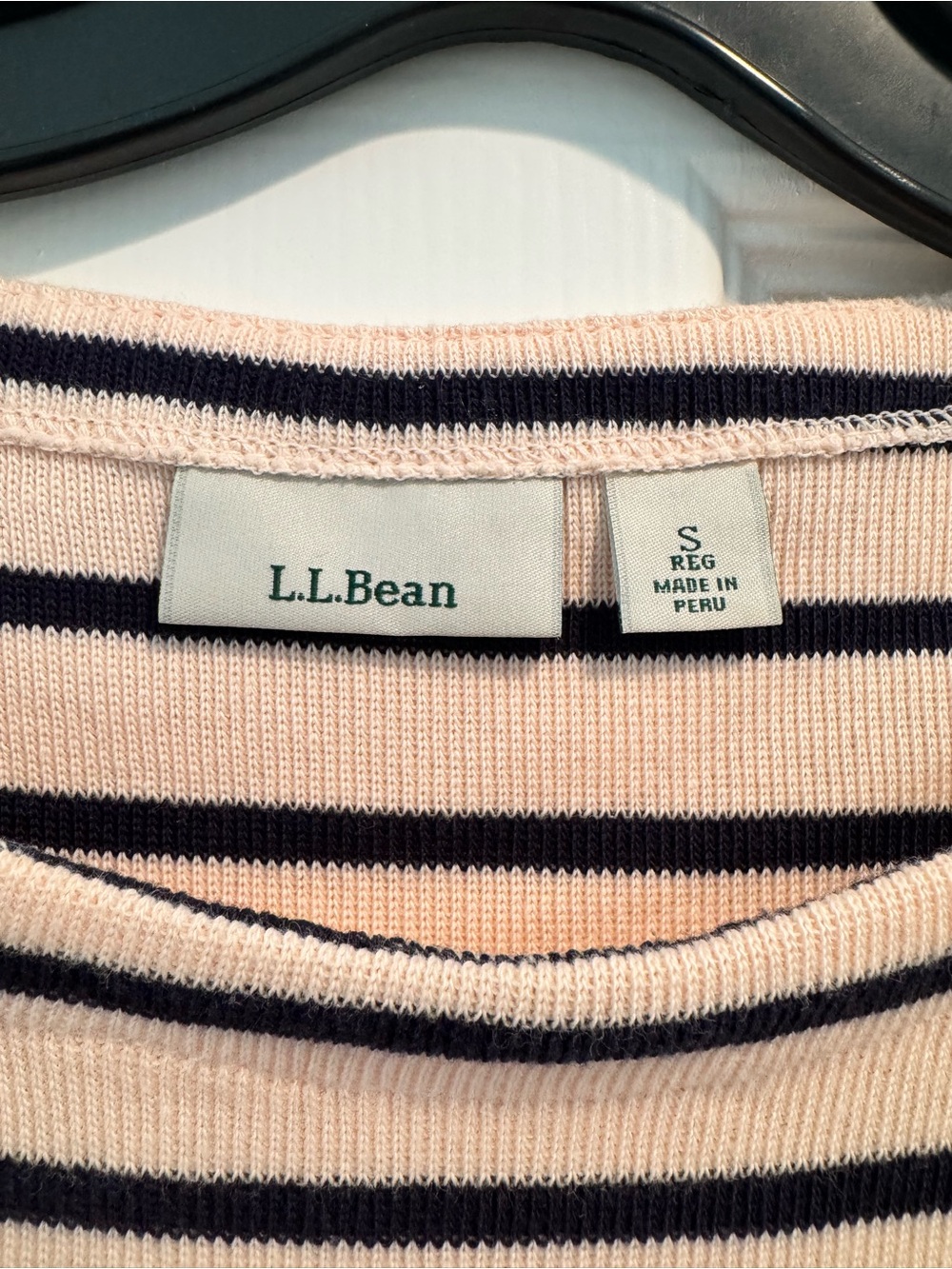 LL Bean Cotton Boatneck Cotton Top in Light Pink and Navy Stripes - Picture 4 of 7